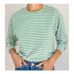AYR Green and White Long Sleeve Striped Tee